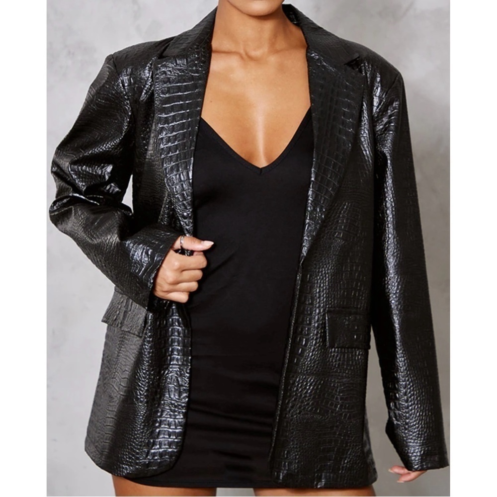 PrettyLittleThing Black Faux Crocodile Dad Blazer